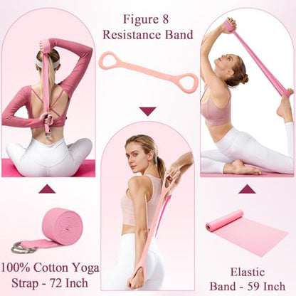 Pilates Ring and Small Ball Set for Women with 5 Resistance Bands, 14 inch Magic Circle Home Workout Essentials Starter Kit for Beginners, Yoga Sets for Full Body Toning Shape