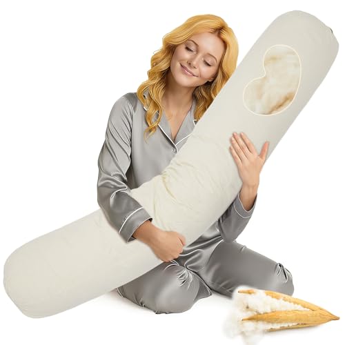 Leinuosen Organic Kapok Full Body Pillow 54" x 9" Long Tube Roll Bolster for Adults, Adjustable Height Firm Support for Side Sleeping, Pregnant Women, Kapok Filling