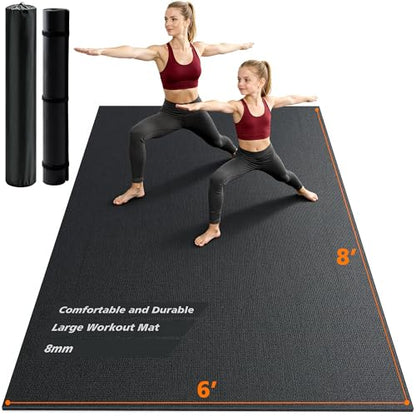 Rendpas Large Exercise Mat for Home Gym, 8mm Extra Thick Workout Mat - color: 8*6 FT Black