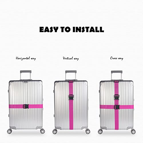 2pcs 74″×2″Luggage Straps for Suitcases,Adjustable Suitcase Straps and Heavy Duty Strap Buckle Packing Straps Travel Accessories,Pink - color: Pink 2PCS