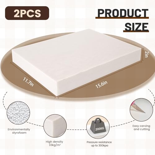 Multi Purpose XPS Foam Board,2 Pack 15.6x11.7X 2in Polystyrene Craft Foam | Rigid and Easy to Shape,DIY Modeling Art Projects, Party Decoration, Cosplay Prop Production, Carve,Heat Insulation - size: 15.6x11.7x2in-2pcs