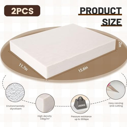 Multi Purpose XPS Foam Board,2 Pack 15.6x11.7X 2in Polystyrene Craft Foam | Rigid and Easy to Shape,DIY Modeling Art Projects, Party Decoration, Cosplay Prop Production, Carve,Heat Insulation - size: 15.6x11.7x2in-2pcs