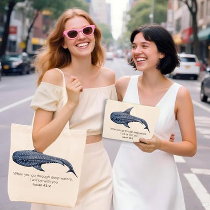 Whale Shark Makeup Bag Canvas Tote Bag Gifts for Women Friend Birthday Beach Shopping Appreciation Christmas - color: Deepwatersisaiah 388