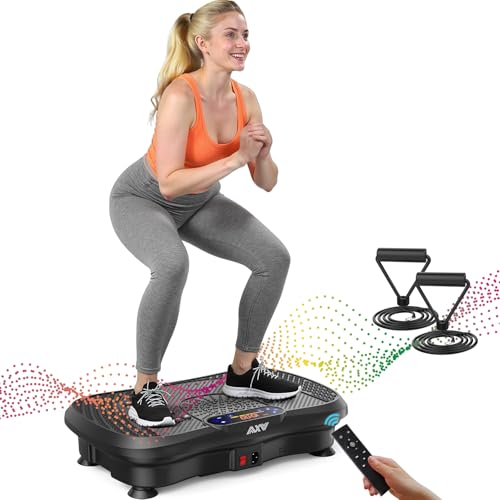 AXV Vibration Plate Fitness Platform Exercise Machine Body Vibrating Board | Curved Design Powerful 200W Bluetooth Oscillating Shake Plate for Lymphatic Drainage Recovery Whole Body Toning With Handles - color: SLIM.BLACK