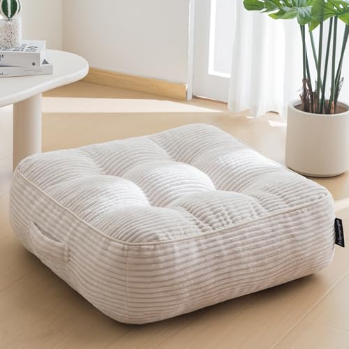 HIGOGOGO 8" Extra Thick Floor Pillow Cushion for Adults, Meditation Cushion Pillow, Large Square Floor Sitting, Tufted Corduroy Cover, for Tatami Living Room or Yoga, 22x22 Inch, Beige - color: Square Beige, size: 8" Thick(Pack of 1)