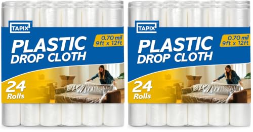 12 x 9 Ft Drop Cloths (48-Pack) – Plastic Sheeting & Painters Plastic Tarps for Painting, Waterproof Floor & Furniture Protection - size: 48 Pack