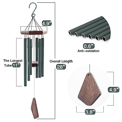 Small Green Wind Chimes for Outside, Tuned Soothing Melody, Sympathy Chimes for Mom/Housewarming, Outdoor Decoration - size: 28"GR