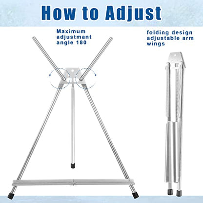 Xinnun 12 Pcs Aluminum 15'' to 21'' High Tabletop Easel Display Adjustable Portable Tripod Desktop with Extension Arm Wings and Rubber Feet for Canvas, Paintings Suitable for School Studio (Silver)
