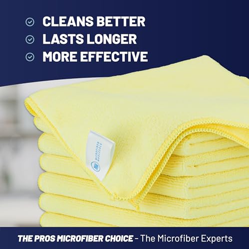 MW PRO Microfiber Cleaning Cloths Yellow (12 Pack, 12x12) - Commercial Janitorial Towels & Lint Free Rags - Heavy Duty for Auto Detailing, Glass Windows, Housekeeping & Screens - Washable 300+ Times - color: Yellow, size: 12 Count (Pack of 1)