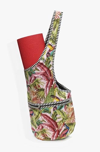INDIAN CRAFT CASTLE Yoga Mat Bag | Tote Mat Bag | Sling Yoga Tote w/Large Side Pocket & Zipper Pocket | Yoga Mat Carrier Fits Most Size Mats - color: Pink & Green