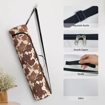Yoga Mat Bag for Women & Men Full-Zip Yoga Mat Carrier Bag for Class Workout Park with Adjustable Strap - color: Cowhide Spot1