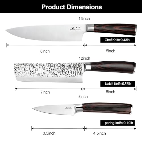 imarku 3 Pieces Knife set, Japanese HC Stainless Steel Kitchen Knife Set, Professional Chef Knife Set With Ergonomic Pakkawood Handle, Ultra Sharp Knives Set for Kitchen & Home Cooking, Best Gifts - color: Red-brown