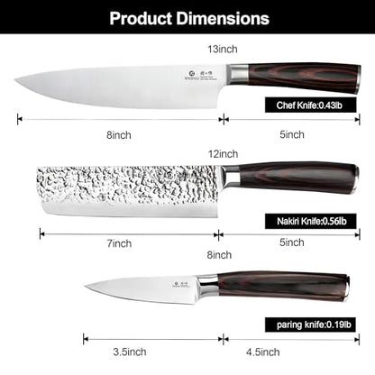 imarku 3 Pieces Knife set, Japanese HC Stainless Steel Kitchen Knife Set, Professional Chef Knife Set With Ergonomic Pakkawood Handle, Ultra Sharp Knives Set for Kitchen & Home Cooking, Best Gifts - color: Red-brown