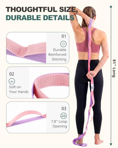 Trideer Stretching Strap with Loops & Leg Lifter, Non-Elastic PT Strap - color: Macaron Pink