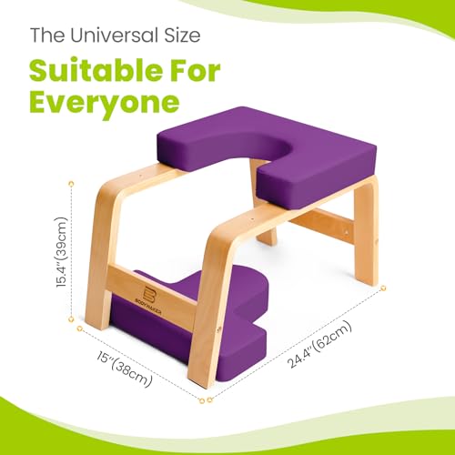 Yoga Headstand Bench, Stand Yoga Chair for Balance Training, Core Strength Building, Upside Down Chair for Relaxation, Handstand Trainer Inversion Chair for Home Gym (Wood Purple) - color: Wood Purple