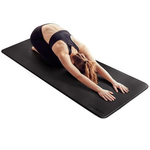 MICRODRY Deluxe Fitness Exercise Yoga Mat for Home & Gym, Extra Thick for High Impact Training, Multi Layered Skid Resistant Surface, Odor Neutralizing with Carrying Strap - color: Black, size: 26"W x 72"L