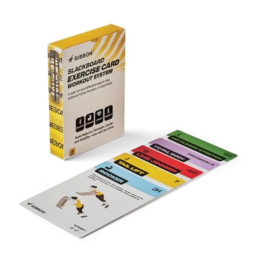 GIBBON SlackBoard Accessories, 3 Choices: Stand, Excercise Cards, Pole | Slack Board Stand Display Rack, Standing Pole 60” to Assist Balance Training, or 52 Exercise Cards Deck for Fitness Workouts - color: SlackBoard Exercise Cards