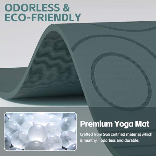 PAIDU Large Yoga Mat, 72"x36"x2/5" POE Non-Slip Exercise Mat | 10MM Thick, POE, non‑slip, ideal for home gym, yoga, pilates, fitness & floor use - color: Deepgreen - LOGO