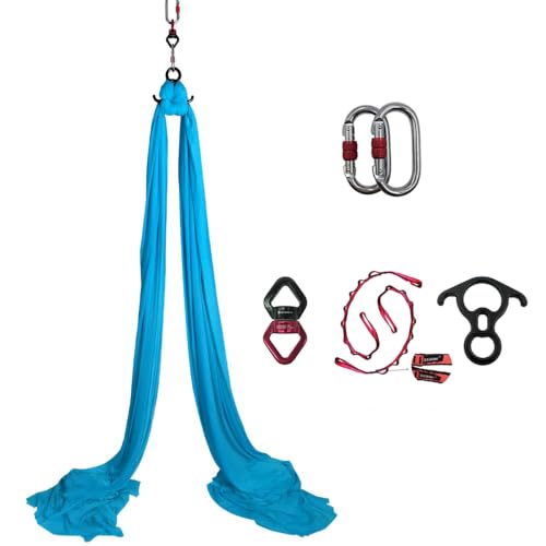 Durable Aerial Silks Starter Kit with 11-Yard Yoga Hammock & Hardware | Aerial Swing for Acrobatic Flying Yoga & All Levels, Aerial Rigging Point up to 14ft, Durable, Safe - color: Light Blue