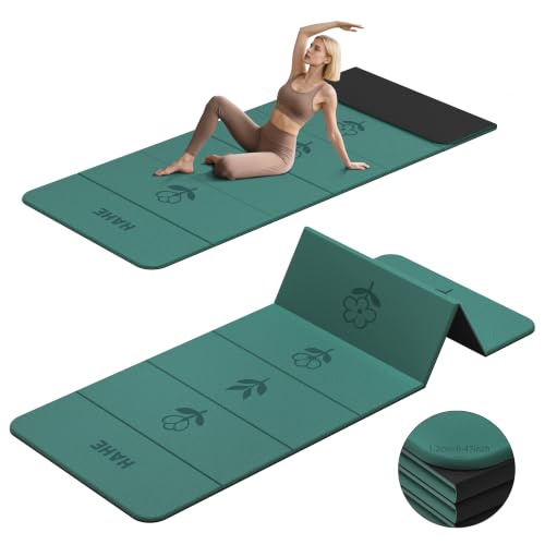 HAHE Extra Thick 7-Fold Yoga Mat, 72"x24"x0.47" TPE Exercise Mat - color: Flower Dark Green + Black