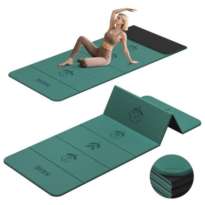 HAHE Extra Thick 7-Fold Yoga Mat, 72"x24"x0.47" TPE Exercise Mat - color: Flower Dark Green + Black