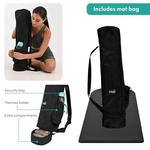 Yoga Mat 5mm Thick – Non Slip Exercise Workout Pad, PU Natural Rubber Grip, Extra Large 183x68 cm, Pilates Fitness Training, Includes Strap & Carry Bag - color: Arch Black