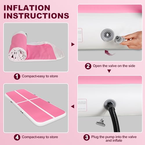 Inflatable Gymnastics Mat Air Tumble Track Tumbling Mats with Pump - color: White Pink Purple, size: 10ft*5ft*6inch(3m*1.5m*15cm)