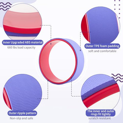 Simgoing 3 Pack ABS Yoga Wheel Set 660 Lbs Foam Roller for Back Pain & Stretching Back Wheel for Massage, Purple and Pink Set
