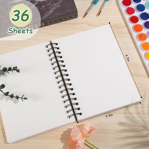 Prudiut 36 Sheets Watercolor Paper Pads 5.5x8.5”, 140 lb/300 GSM Cold Press Water Color Paper, Spiral Bound Watercolor Sketchbook for Watercolors, Art Painting, Journal | 300 Gsm Cold Press Cotton Paper, 360° Spiral Binding, Tear-Out Pages, for Watercolor