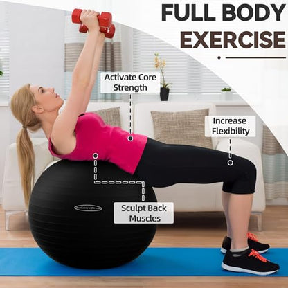 Fitvids Anti-Burst and Slip Resistant Exercise Ball Yoga Ball Fitness Ball Birthing Ball with Quick Pump - color: Black, size: M(19-22in/48-55cm)