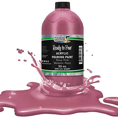 Pouring Masters Rose Pink Metallic Pearl Ready to Pour Acrylic Pouring Paint - Premium 32-Ounce Pre-Mixed Fluid Acrylic Paint - Fluid Art Supplies for Canvas, Wood, Paper, Tile & Rocks - color: Rose Pink Metallic Pearl, size: 32 Fl Oz (Pack of 1)