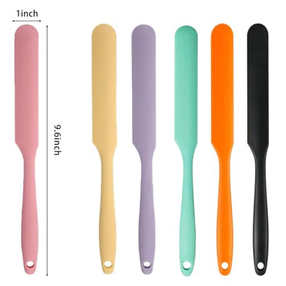 6 Pcs Silicone Jar Spatula Set, Sourdough Spatula, Long Handle Thin Spatulas for Baking, Cake Icing, Butter Cream Spreading, Jam Scraping (Purple, Pink, Green, Yellow, Orange, Black) - color: Purple, Pink, Green, Yellow, Orange, Black