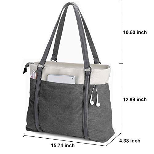 Laptop Tote Bag for Women, 15.6 Inch Work Bag with Laptop Compartment and Zipper, Canvas Computer Tote for Teacher - color: 다크그레이