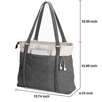 Laptop Tote Bag for Women, 15.6 Inch Work Bag with Laptop Compartment and Zipper, Canvas Computer Tote for Teacher - color: 다크그레이