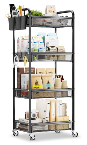 YASONIC 4 Tier Rolling Cart – Rolling Storage Cart with Wheels - color: Black, size: 4-tier