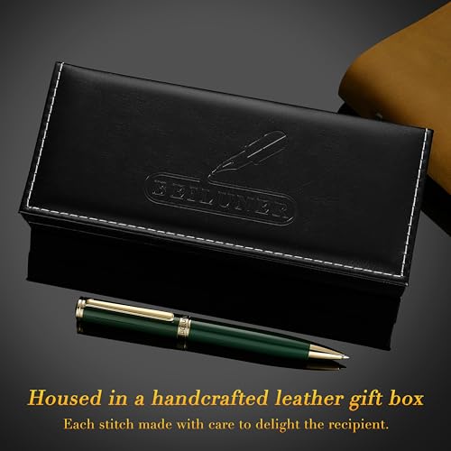 BEILUNER Luxury Gel Pen with 24K Gold Finish, Green Piano Lacquer, Luxury Grade Craftsmanship, Fancy Pen Gift Set for Men and Women, Graduation Gift, Executive, Office, Retractable, Nice Pen Set - color: Green and Gold Finish