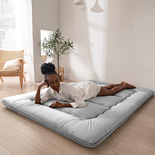 MAXYOYO Japanese Floor Mattress 4" Thick Full Size Foldable Futon Mattress - color: Grey, size: Full