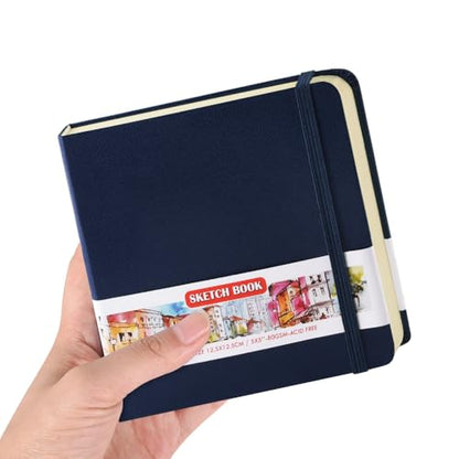 5x5 Pocket Sketch Book,80gsm Hardcover Art Sketchbook for Drawing Journal | PU Cover,Blank Paper,96Sheets/192Pages,Lay-Flat,Portable Travel Creation Paint Diary Memo Planner,Dry Media.Royal Blue - color: PU Cover-5x5in-Royal Blue