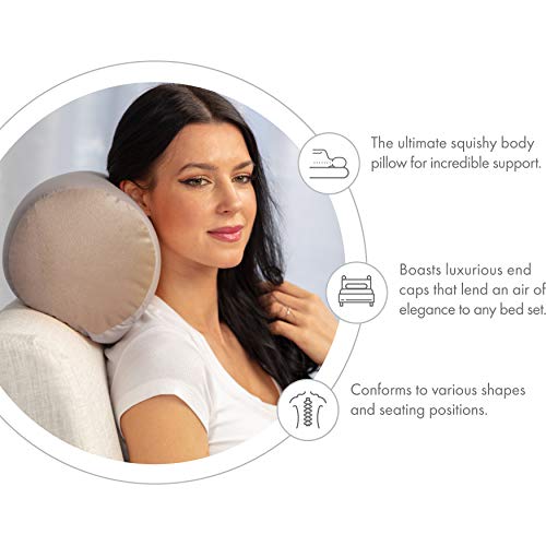 Microbead Bolster Neck Roll Pillow, 14x8 in Cylinder Tube, Stone Grey | Silky feel fabric helps prevent wrinkles & hair breakage; feather-light beads gently cushion head & shoulders as you rest - color: Stone Grey