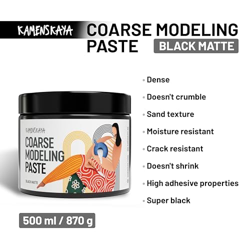 KAMENSKAYA Coarse Modeling Paste for Textured Art and Acrylic Painting (Texture Paste for Canvas) - Black Matte, 16.9 fl oz (500 ml) - color: Coarse – Black Matte, size: 16.9 Fl Oz (Pack of 1)