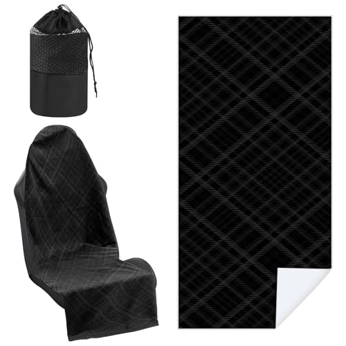 Hahafelt 2 Pack Car Seat Towel Cover with Storage Bag, Black Plaid | 63 x 32 in Car Towel Seat Cover Non Slip Waterproof, Gym Workout Swimming Running, Machine Washable Sweat Absorbent Protector - style: Black Plaid