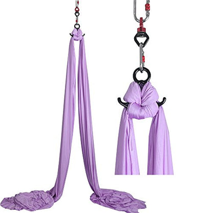 Durable Aerial Silks Starter Kit with 11-Yard Yoga Hammock & Hardware | Aerial Swing for Acrobatic Flying Yoga & All Levels, Aerial Rigging Point up to 14ft, Durable, Safe - color: Lavender