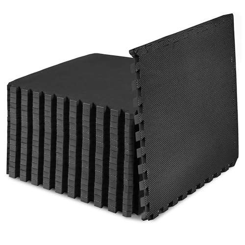 ProsourceFit Weaved Pattern Extra Thick Exercise Puzzle Mat 3/4-inch, EVA Foam Interlocking Tiles for Protective, Cushioned Flooring for Home and Gym Equipment; Black, 72 SQ FT, 18 Tiles - color: Black, size: 18 Pack (72 SQ FT)
