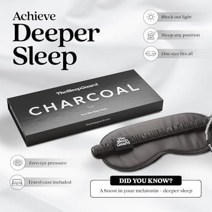 TheSleepGuard Pure Silk Sleep Mask [100% 6A Mulberry Silk, 22 Momme] Light Blocking Travel Essentials. Eye Masks for Sleeping. Black Oeko-Tex Blindfold. Eye Covers for Men & Women - color: Charcoal Grey
