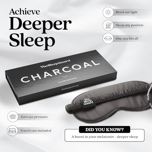 TheSleepGuard Pure Silk Sleep Mask [100% 6A Mulberry Silk, 22 Momme] Light Blocking Travel Essentials. Eye Masks for Sleeping. Black Oeko-Tex Blindfold. Eye Covers for Men & Women - color: Charcoal Grey