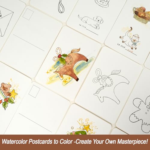 CuppaClip Watercolor Postcards 30 Sheets 4x6 Water Coloring Cards 140lb/300gsm 100% Cotton Watercolor Paper Blank Art Cards for Painting, Mailing, Invitations, Greeting Cards (Coloring)