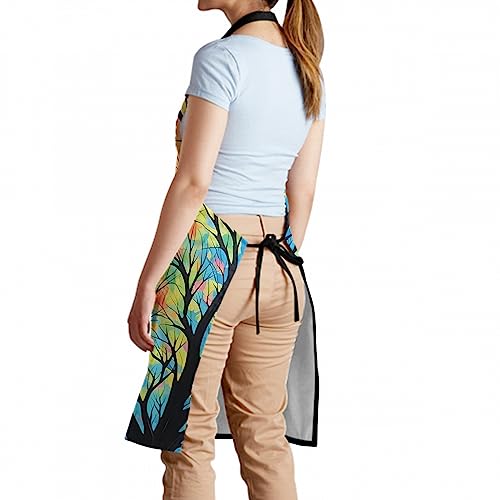 Artist Painting Apron with 2 Pockets Painters Art Aprons Gifts for Women Men - color: Rainbow Leaves Branch Tree