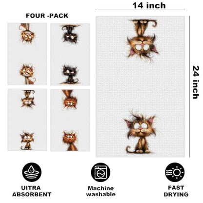 4 Pcs Funny Cat Kitchen Towels, Cute Cats Gifts Reusable Hand Towels-05 - color: Multi 1622