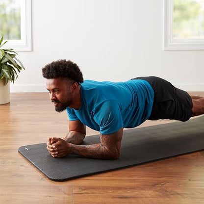 Amazon Basics Extra Thick Exercise Yoga Mat with Carrying Strap - color: 블랙., style: 1.3cm(1/2인치)
