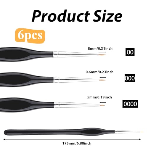 6PCS Detail Paint Brushes, Professional Fine Tip Paint Thin Miniature Brush, Small Artist Micro Paint Brushes for Acrylic Watercolor Oil Numbers Painting Models Detailing